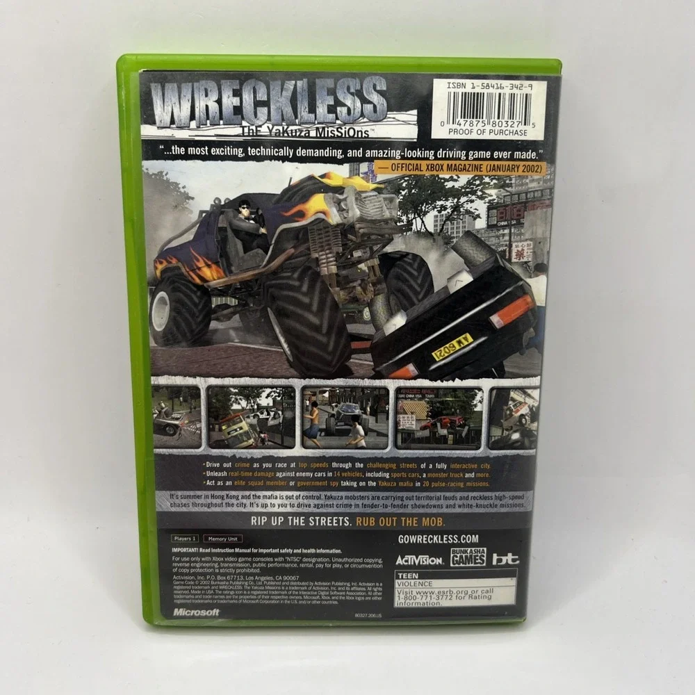 Wreckless: The Yakuza Missions (Microsoft Xbox, 2002) Complete CIB Manual